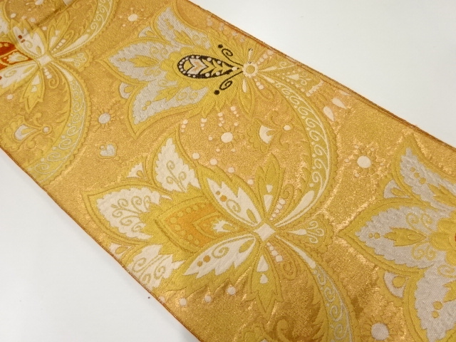 JAPANESE KIMONO / ANTIQUE FUKURO OBI / WOVEN FLOWER
